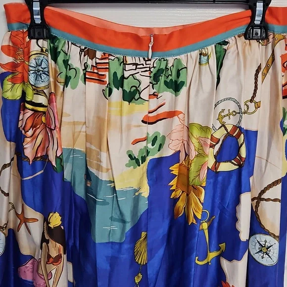 ANTONIO MELANI Evie Cotton A-line Maxi Skirt: Ocean Print: Size-6 - Picture 5 of 16